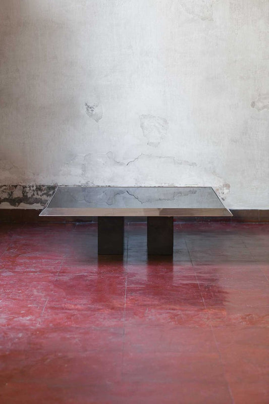 Coffee Table in Chromed Metal, Black Glass Top and Black Lacquered Wooden Feet, 1970s