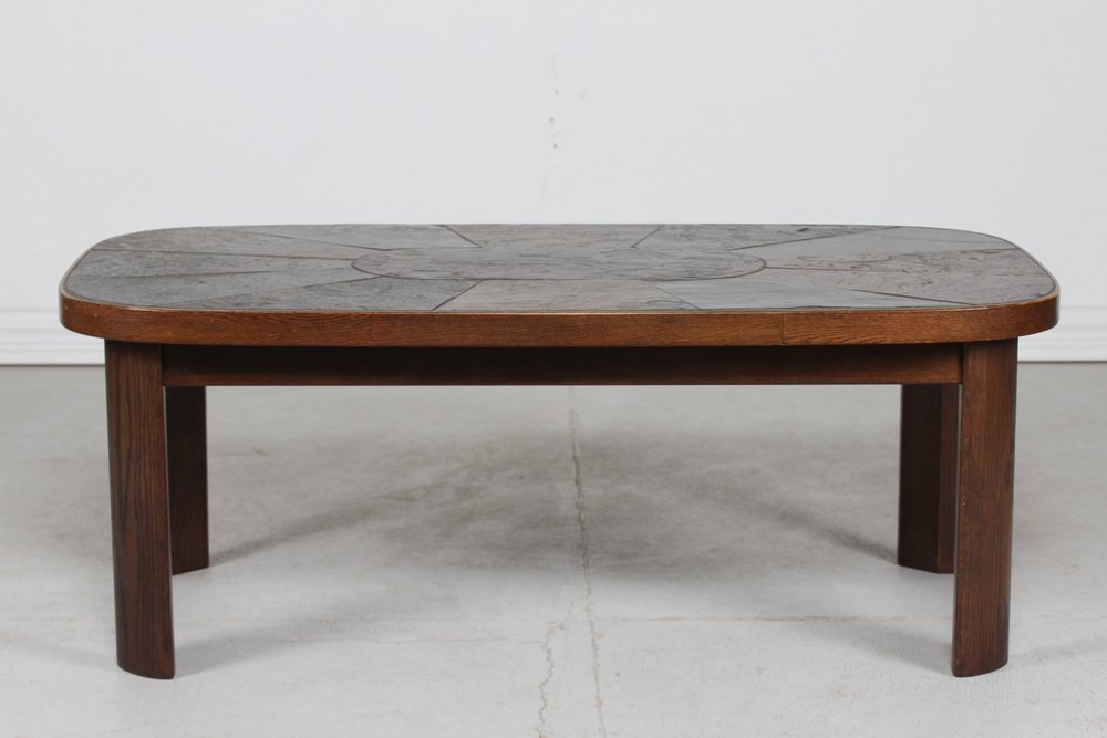 Coffee Table in Dark Stained Oak with Slate Top by Paul Kingma, Denmark, 1980s