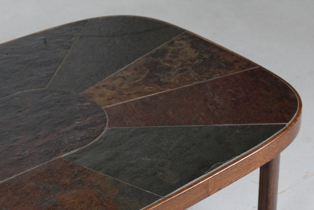 Coffee Table in Dark Stained Oak with Slate Top by Paul Kingma, Denmark, 1980s