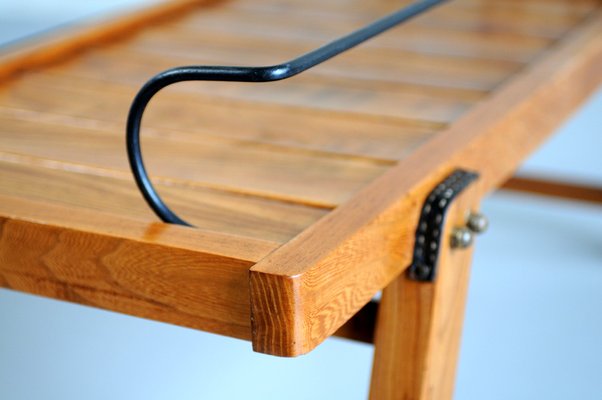 Coffee Table in Elm and Stitched Leather by Jacques Adnet, France, 1950-FQ-975949