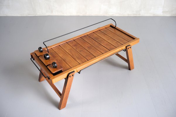 Coffee Table in Elm and Stitched Leather by Jacques Adnet, France, 1950-FQ-975949