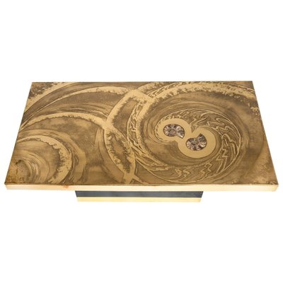 Coffee Table in Etched Brass with Inlay in Ammonite by Georges Mathias-NJJ-955141