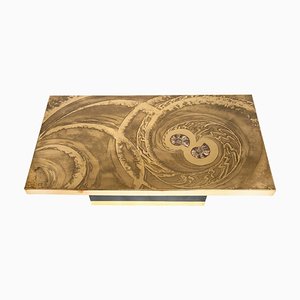 Coffee Table in Etched Brass with Inlay in Ammonite by Georges Mathias-NJJ-955141