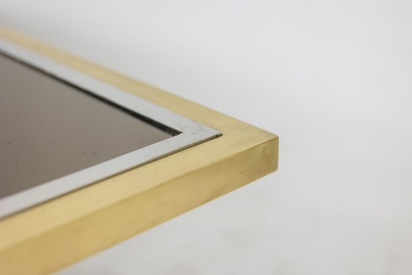 Coffee Table in Gilded Brass and Smoked Glass, 1970s-CEJ-1790114