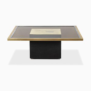 Coffee Table in Gilded Brass and Smoked Glass, 1970s-CEJ-1790114