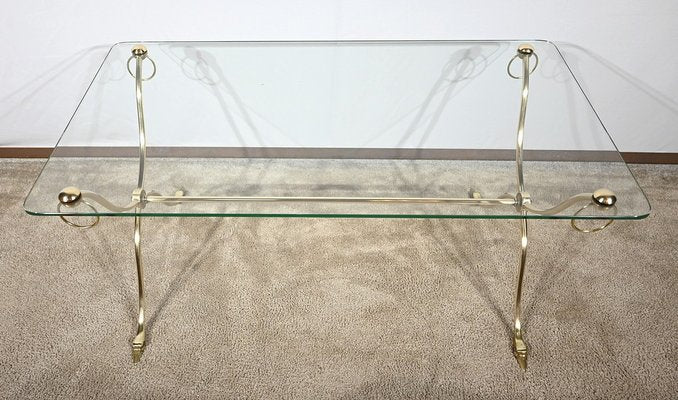 Coffee Table in Glass and Brass from Maison Jansen, 1950-RVK-1793549