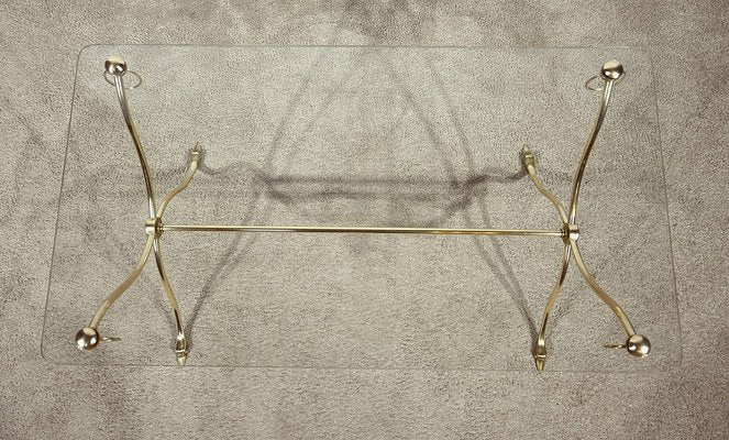 Coffee Table in Glass and Brass from Maison Jansen, 1950-RVK-1793549