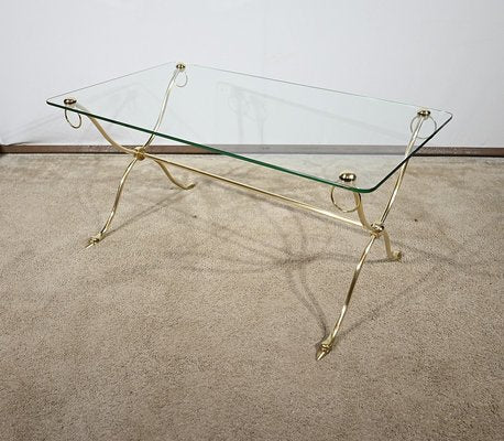 Coffee Table in Glass and Brass from Maison Jansen, 1950-RVK-1793549