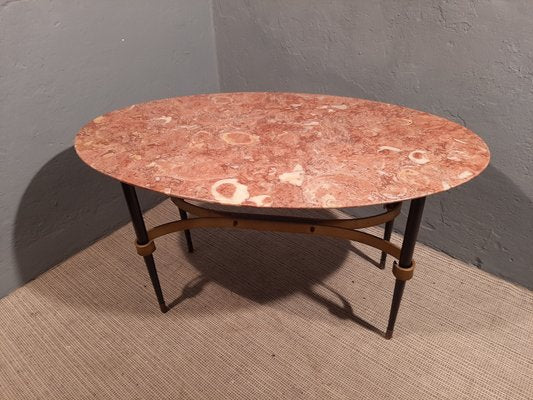 Coffee Table in Iron and Brass with Marble Top, 1950s-OHK-961990