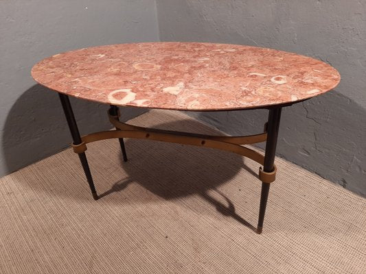 Coffee Table in Iron and Brass with Marble Top, 1950s-OHK-961990