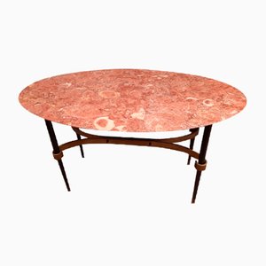 Coffee Table in Iron and Brass with Marble Top, 1950s-OHK-961990