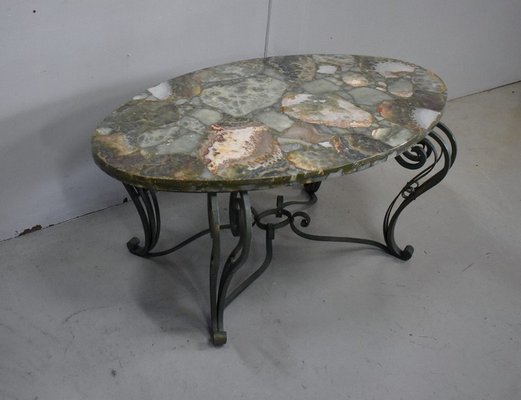 Coffee Table in Marble and Wrought Iron, 1950s-RVK-851601