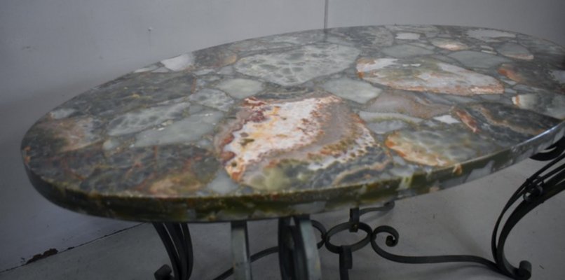 Coffee Table in Marble and Wrought Iron, 1950s-RVK-851601