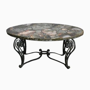 Coffee Table in Marble and Wrought Iron, 1950s-RVK-851601