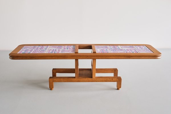 Coffee Table in Oak and Ceramic by Guillerme Et Chambron for Votre Maison, France, 1960s-FMT-1772355