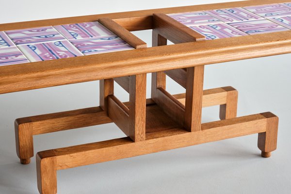 Coffee Table in Oak and Ceramic by Guillerme Et Chambron for Votre Maison, France, 1960s-FMT-1772355