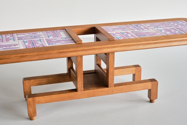 Coffee Table in Oak and Ceramic by Guillerme Et Chambron for Votre Maison, France, 1960s-FMT-1772355