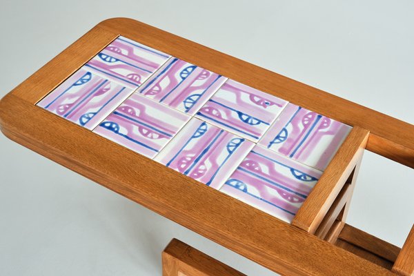 Coffee Table in Oak and Ceramic by Guillerme Et Chambron for Votre Maison, France, 1960s-FMT-1772355