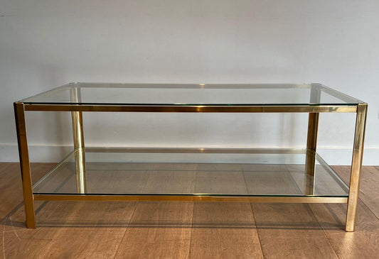 Coffee Table in Polished Bronze and Glass by Jacques Théophile Lepelletier, 1970s