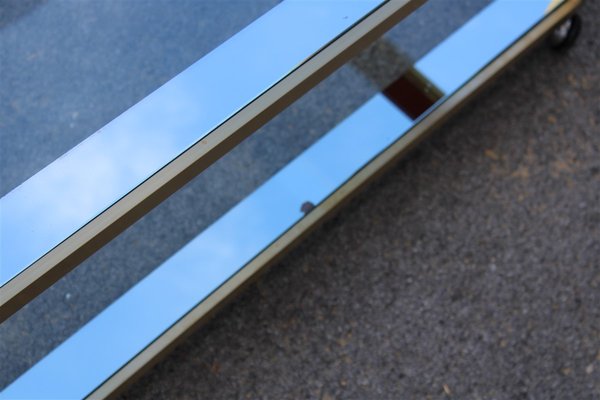 Coffee Table in Satin Brass and Mirrored Glass, 1970s-EH-925829