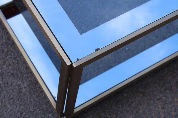 Coffee Table in Satin Brass and Mirrored Glass, 1970s-EH-925829