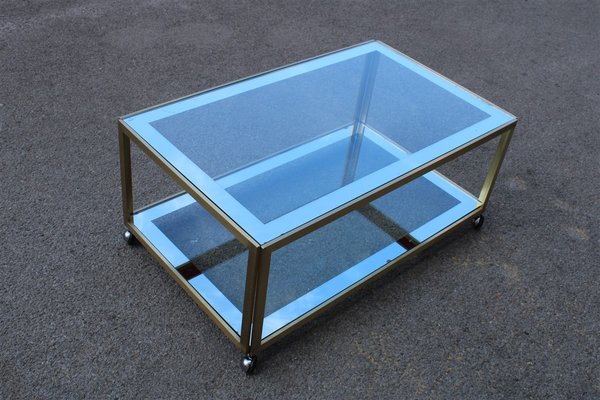 Coffee Table in Satin Brass and Mirrored Glass, 1970s-EH-925829