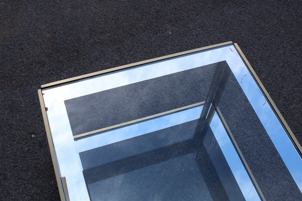 Coffee Table in Satin Brass and Mirrored Glass, 1970s-EH-925829