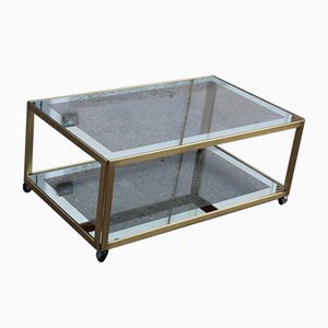 Coffee Table in Satin Brass and Mirrored Glass, 1970s-EH-925829