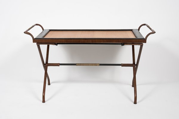 Coffee Table in Sheathed Leather by Jacques Adnet, 1950s-VRR-1749059