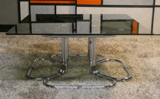 Coffee Table in Steel and Glatto Glass by Giotto Stoppino, 1970s