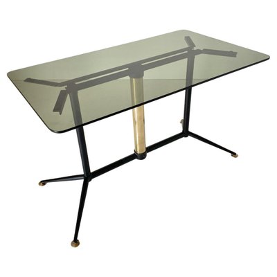 Coffee Table in Steel, Brass and Smoke Glass, 1970s-TOI-1748941