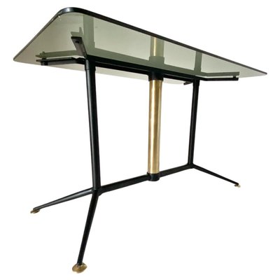 Coffee Table in Steel, Brass and Smoke Glass, 1970s-TOI-1748941