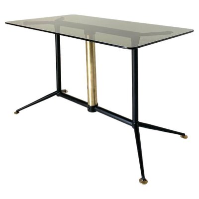 Coffee Table in Steel, Brass and Smoke Glass, 1970s-TOI-1748941