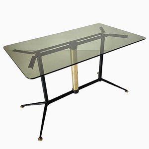 Coffee Table in Steel, Brass and Smoke Glass, 1970s-TOI-1748941