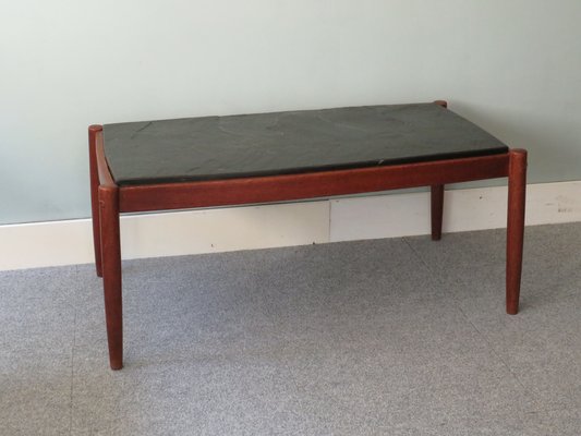 Coffee Table in Teak and Slate, Scandinavia, 1960s-UKG-1115064