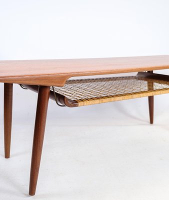 Coffee Table in Teak with Paper Cord Shelf, Denmark, 1960s-UY-1454034