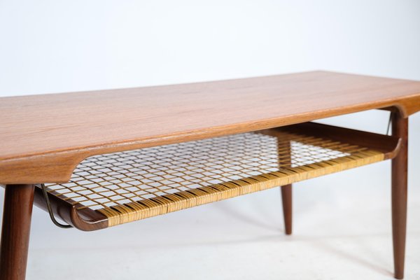 Coffee Table in Teak with Paper Cord Shelf, Denmark, 1960s-UY-1454034