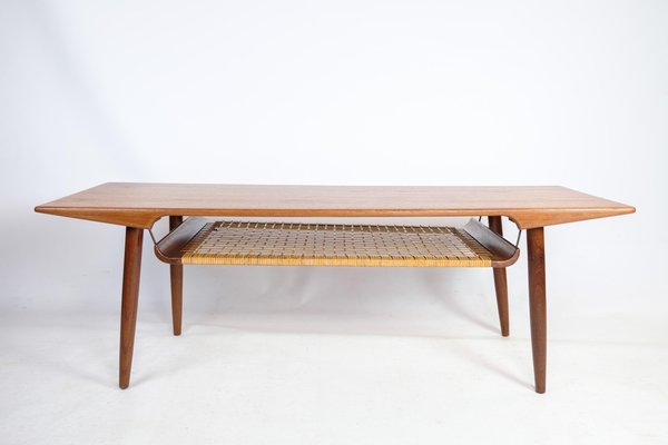 Coffee Table in Teak with Paper Cord Shelf, Denmark, 1960s-UY-1454034