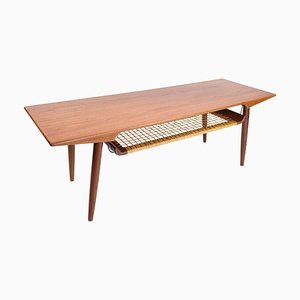 Coffee Table in Teak with Paper Cord Shelf, Denmark, 1960s-UY-1454034