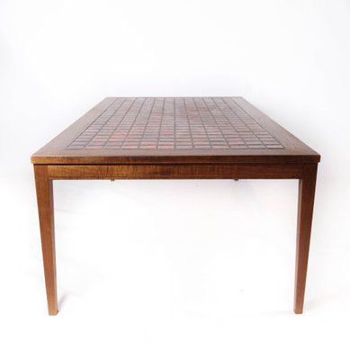 Coffee Table in Teak with Red Tiles of Danish Design, 1960s-UY-1005718