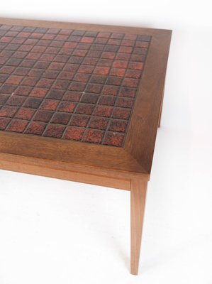 Coffee Table in Teak with Red Tiles of Danish Design, 1960s-UY-1005718