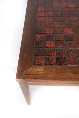 Coffee Table in Teak with Red Tiles of Danish Design, 1960s-UY-1005718