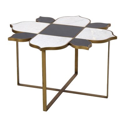 Coffee Table in Two-Tone Marble and Gold Metal-NQ-1767133