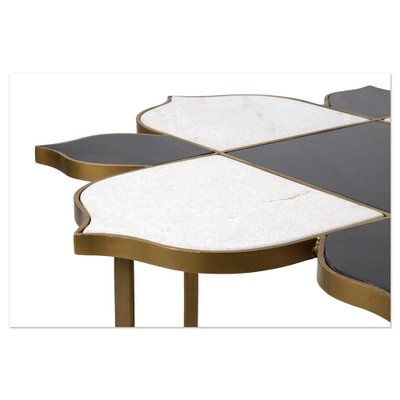 Coffee Table in Two-Tone Marble and Gold Metal-NQ-1767133