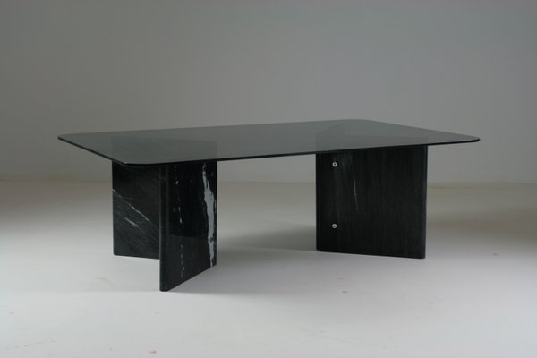 Coffee Table in Veined Black Marble and Smoked Glass Top, Italy, 1970s-OTV-2038078