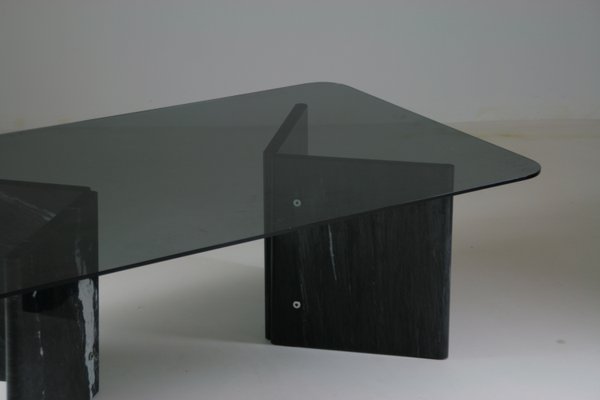 Coffee Table in Veined Black Marble and Smoked Glass Top, Italy, 1970s-OTV-2038078