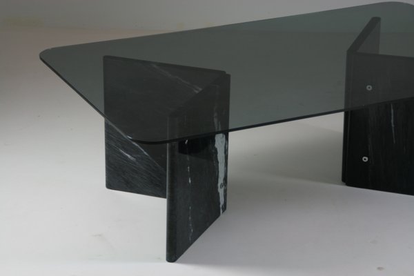 Coffee Table in Veined Black Marble and Smoked Glass Top, Italy, 1970s-OTV-2038078