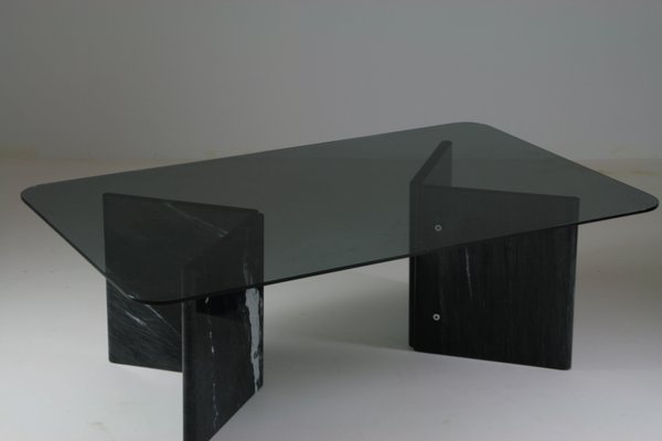 Coffee Table in Veined Black Marble and Smoked Glass Top, Italy, 1970s-OTV-2038078