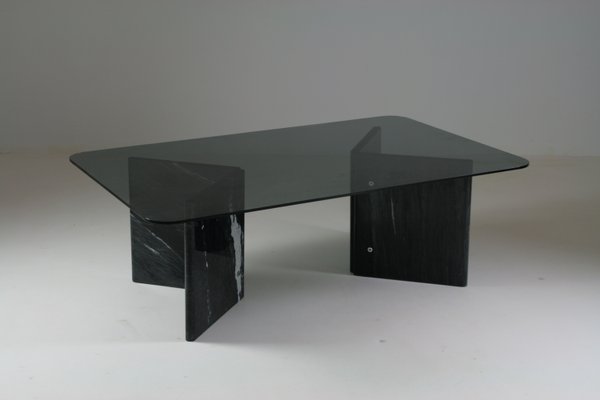 Coffee Table in Veined Black Marble and Smoked Glass Top, Italy, 1970s-OTV-2038078