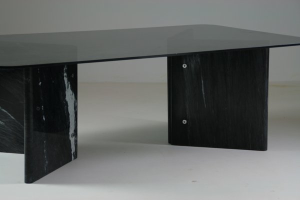 Coffee Table in Veined Black Marble and Smoked Glass Top, Italy, 1970s-OTV-2038078